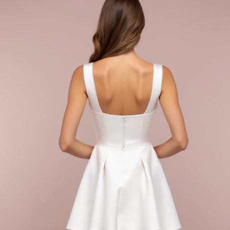 Elegant White Mini Short Wedding Dress with a Draped Neckline for a Chic Touch - Image 5