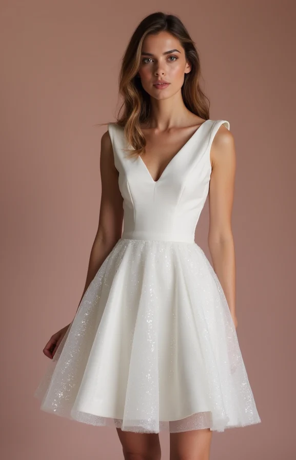 Elegant White Mini Short Wedding Dress with a Sculpted Bustier for a Sophisticated Look - Image 2