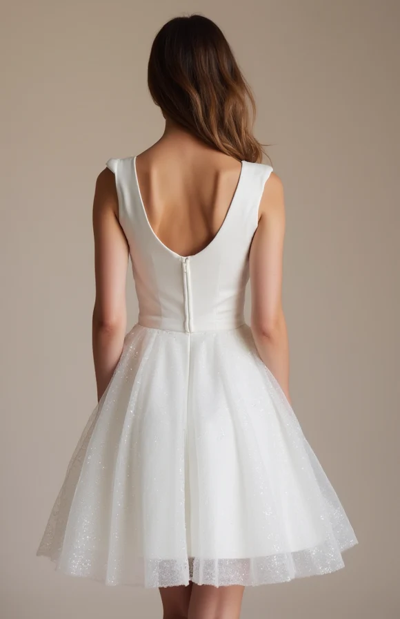 Elegant White Mini Short Wedding Dress with a Sculpted Bustier for a Sophisticated Look - Image 3