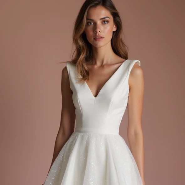 Elegant White Mini Short Wedding Dress with a Sculpted Bustier for a Sophisticated Look - Image 4