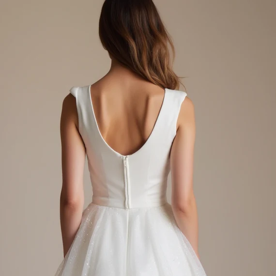 Elegant White Mini Short Wedding Dress with a Sculpted Bustier for a Sophisticated Look - Image 5