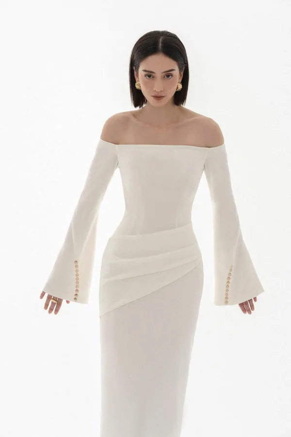 Elegant White Satin Prom Dress Mermaid Boat Neck Off The Shoulder Pleated Ankle Length Evening Dress vestido de gala - Image 4