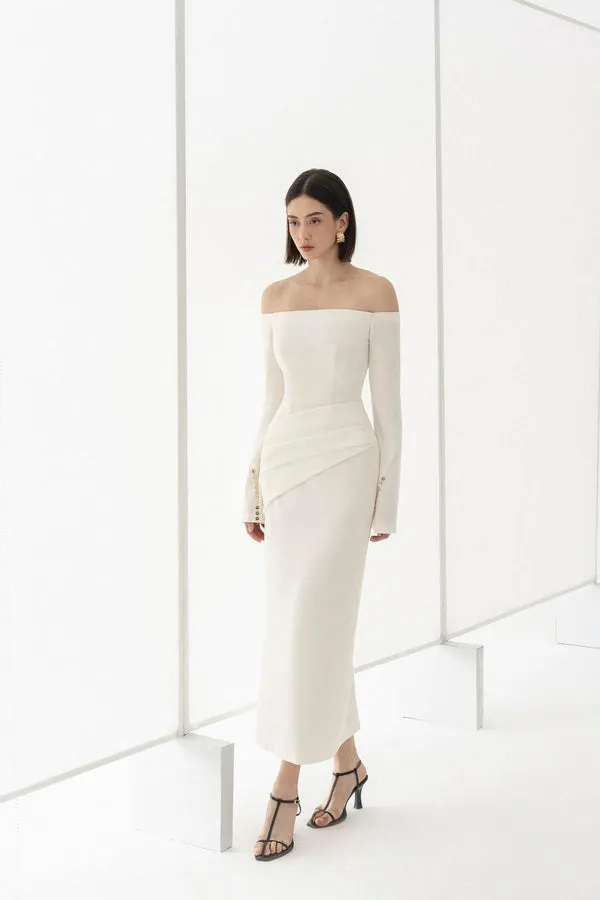 Elegant White Satin Prom Dress Mermaid Boat Neck Off The Shoulder Pleated Ankle Length Evening Dress vestido de gala - Image 5