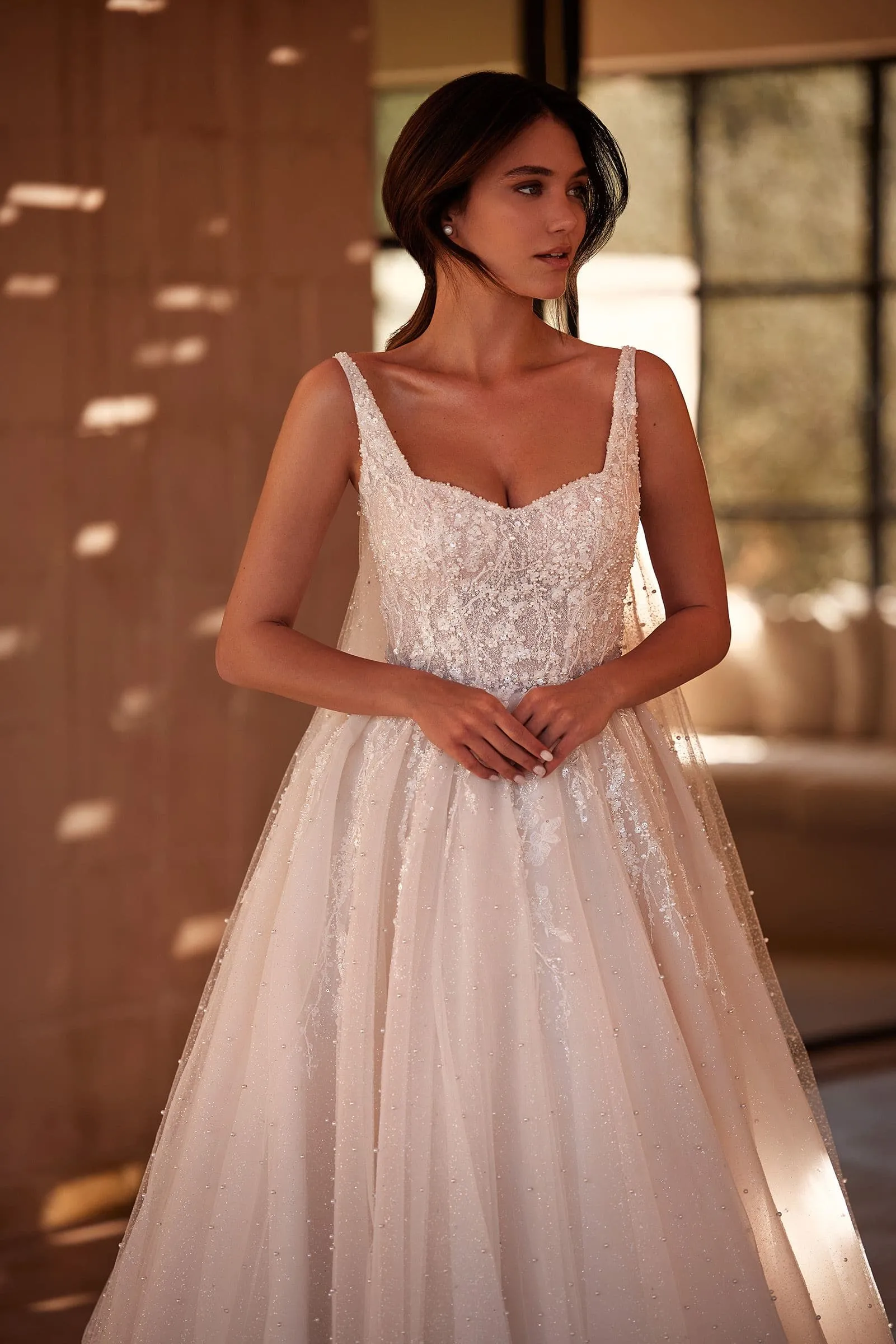 Elegant Wide Straps Sequined Applique Boat Neck Princess A Line Wedding Dresses Formal Bridal Grown - Image 3