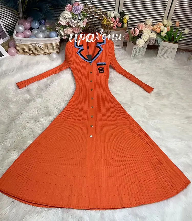 Elegant Women's Slim Fit Knitted Dress Fashionable Polo Neck Short Sleeve Single breasted Design Split Knitted Mid length Dress - Image 11