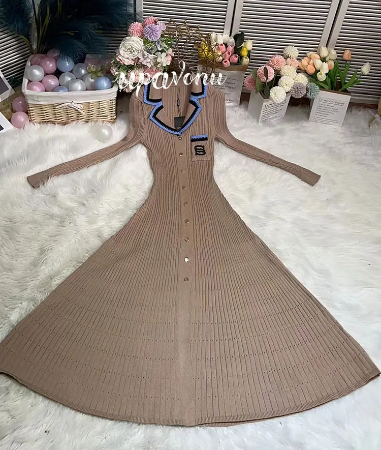Elegant Women's Slim Fit Knitted Dress Fashionable Polo Neck Short Sleeve Single breasted Design Split Knitted Mid length Dress - Image 19