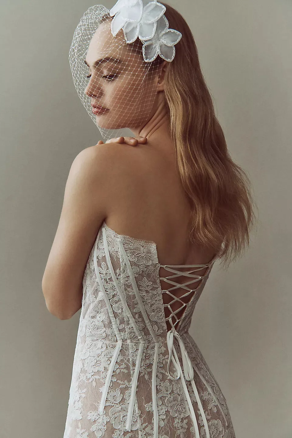 V. Chapman Capulet Strapless Corset Chantilly Lace Midi Dress - Image 4