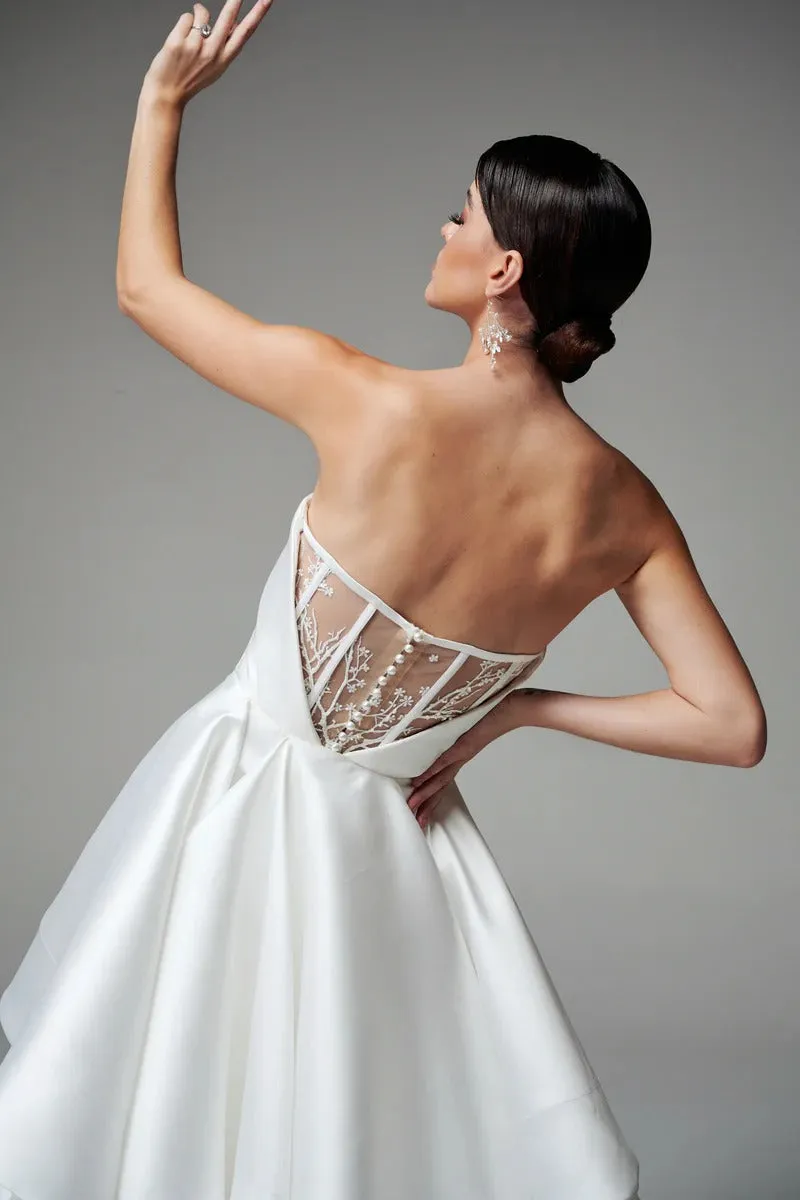 Structured and Boned Corset Bodice Wedding Dress Vestido De Novia Bridal Gown Skirt Bow Satin Court Train Dress - Image 5