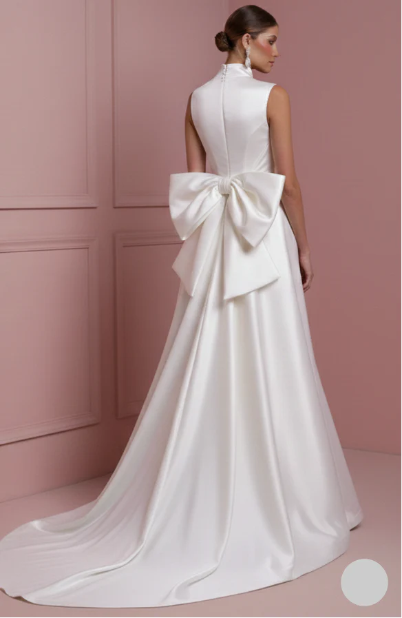 Column Crepe Wedding Dress High Long Neck Professional Bridal - Image 3