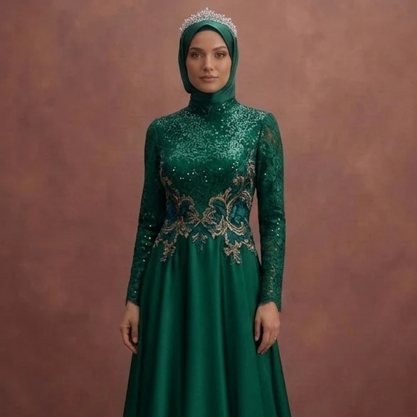 Emerald Green Muslim Prom Dresses – Rich & Elegant Looks - Image 4
