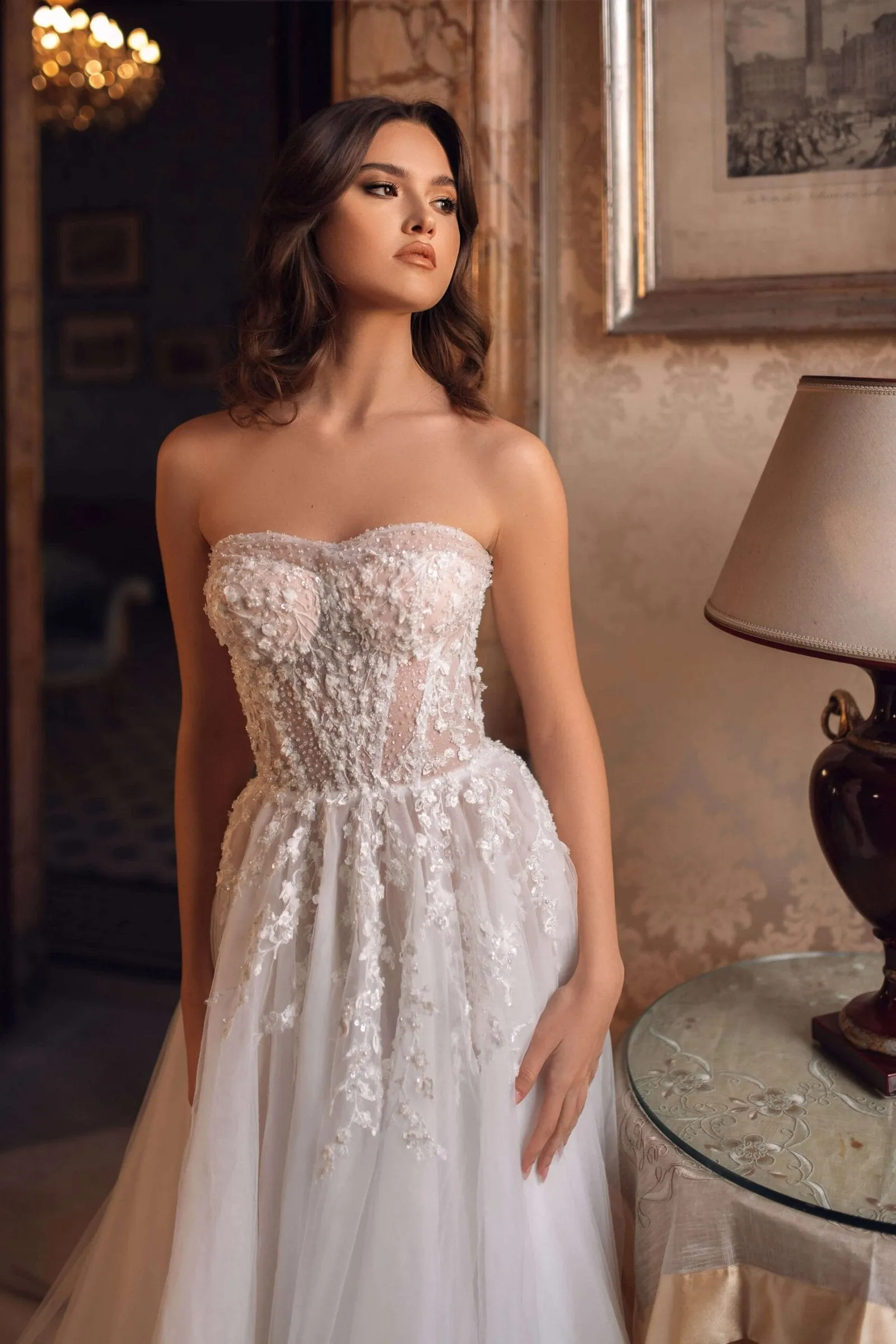 Ethereal A-Line Wedding Dress with Delicate Tulle, Intricate Lace, 3D Flowers & Sparkling Sequins for a Romantic and Glamorous Bridal Look - Image 2