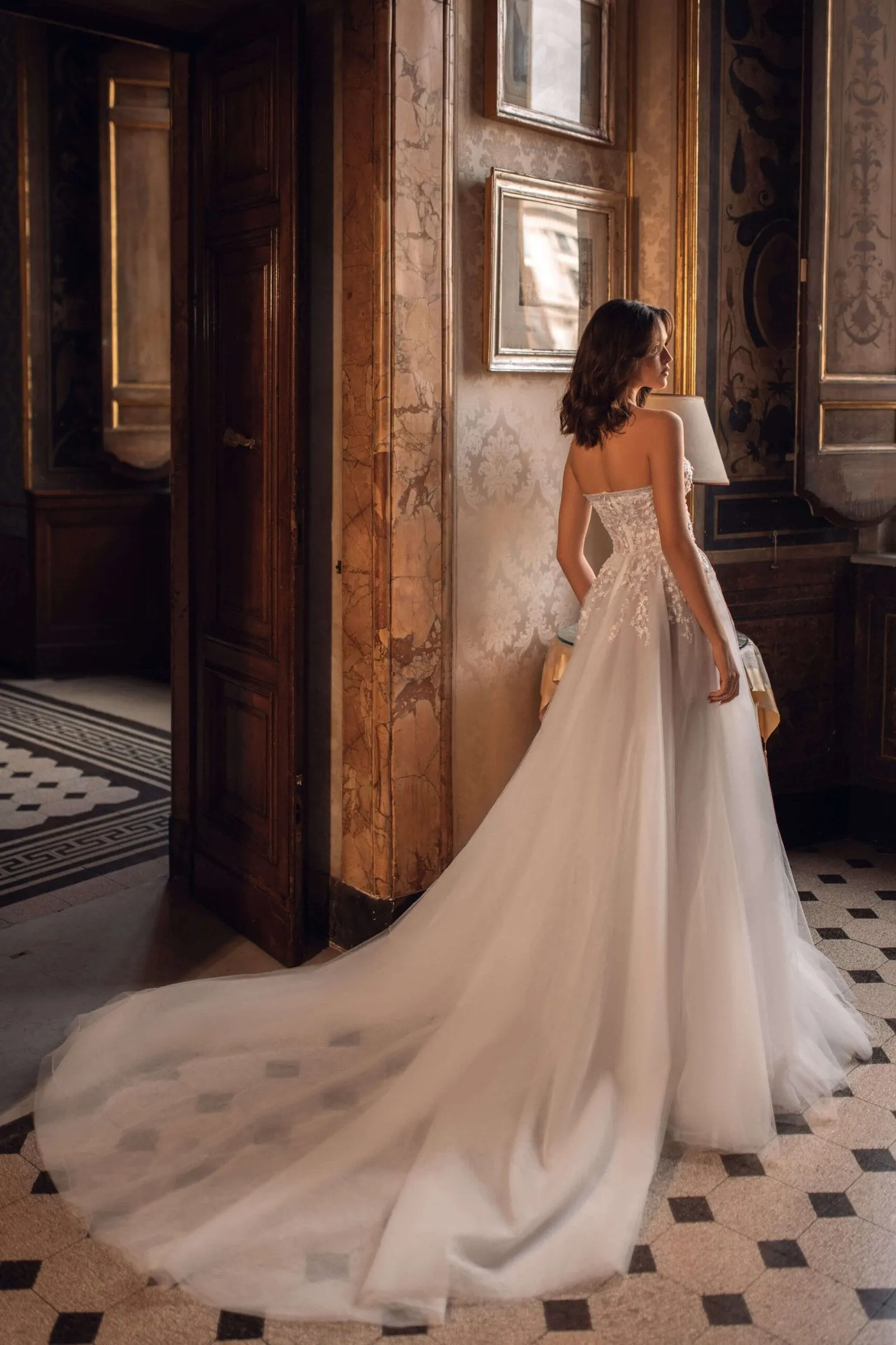 Ethereal A-Line Wedding Dress with Delicate Tulle, Intricate Lace, 3D Flowers & Sparkling Sequins for a Romantic and Glamorous Bridal Look - Image 3