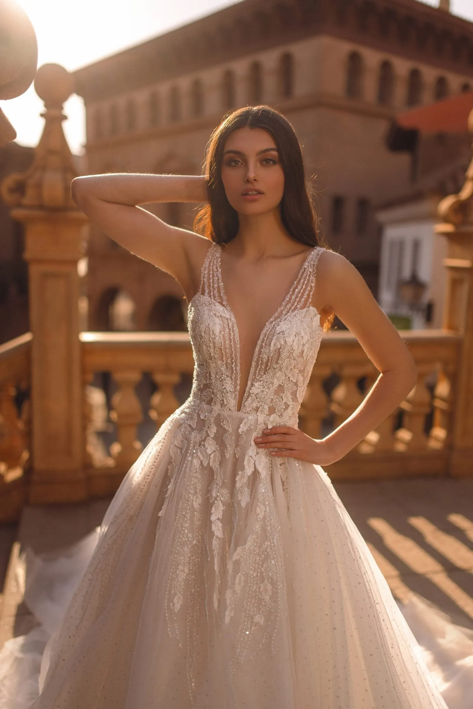 Ethereal A-Line Wedding Gown with Delicate Lace, 3D Flowers, and Sequined Tulle for a Dreamy, Enchanted Bridal Look - Image 2