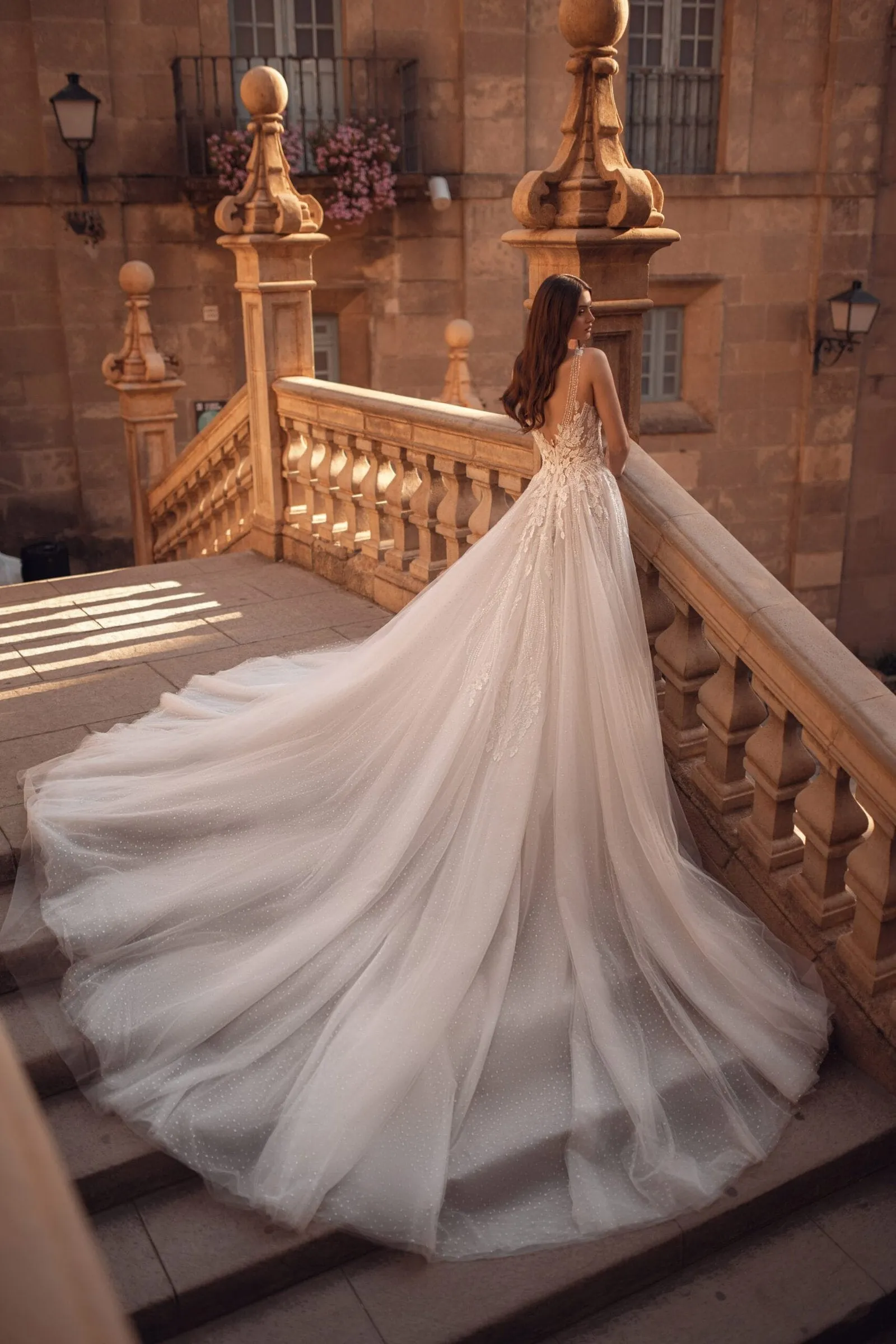Ethereal A-Line Wedding Gown with Delicate Lace, 3D Flowers, and Sequined Tulle for a Dreamy, Enchanted Bridal Look - Image 3