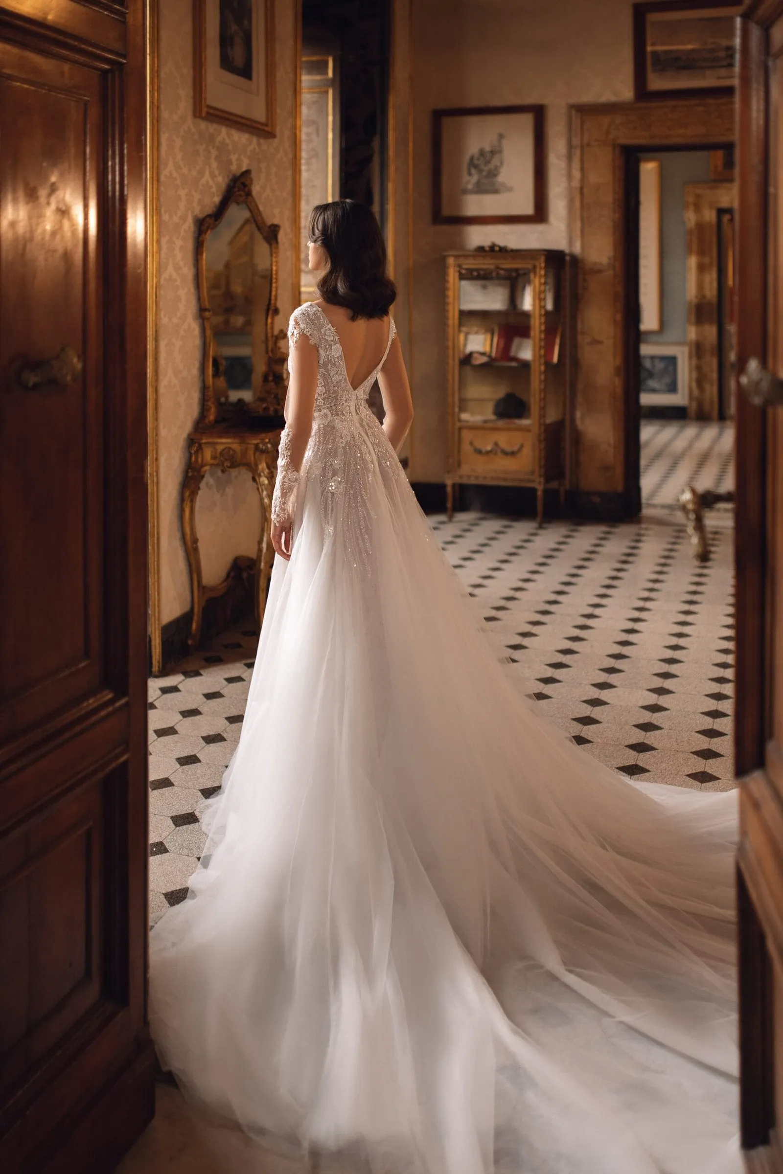 Ethereal A-Line Wedding Gown with Delicate Lace Bodice, 3D Floral Appliqués, and Sparkling Sequins Details for a Dreamy and Romantic Look - Image 2