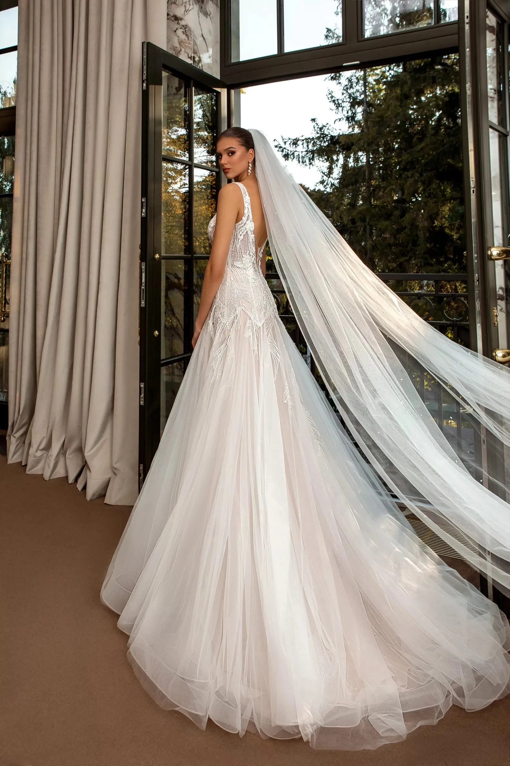 Ethereal A-Line Wedding Gown with Delicate Spaghetti Straps, a Flattering V-Neckline, and a Graceful Natural Waistline for a Romantic and Timeless Bridal Look - Image 3