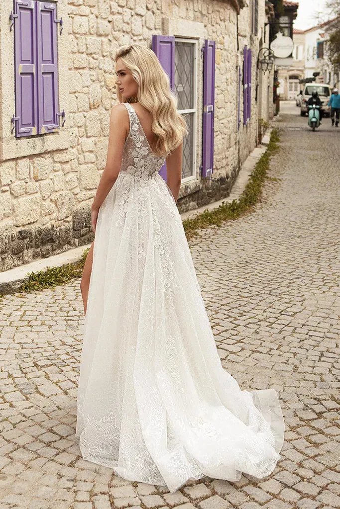 Ethereal A-Line Wedding Gown with Delicate Spaghetti Straps, a Flattering V-Neckline for a Romantic and Timeless Bridal Look - Image 2