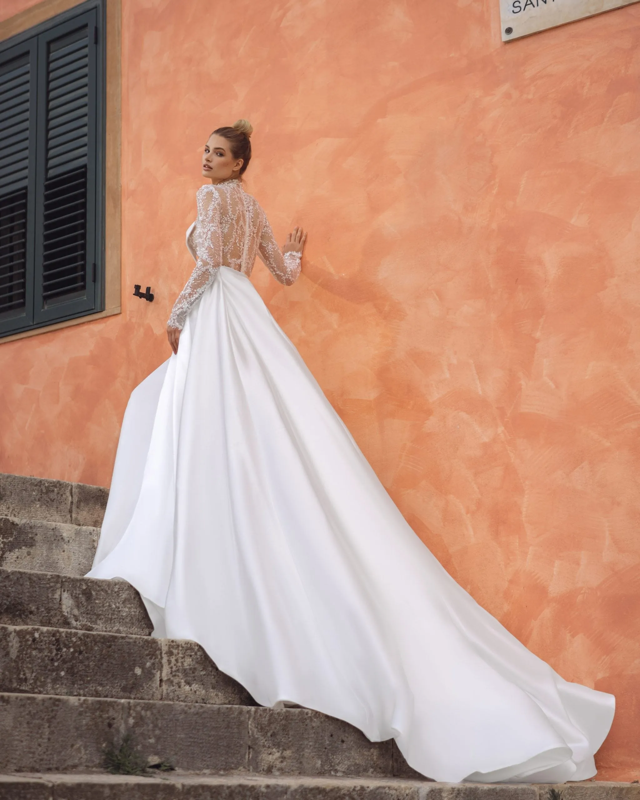 Ethereal A-Line Wedding Gown with Graceful Long Sleeves, a Flattering V-Neckline, and Luxurious Beaded Lace for a Romantic and Timeless Bridal Look - Image 2