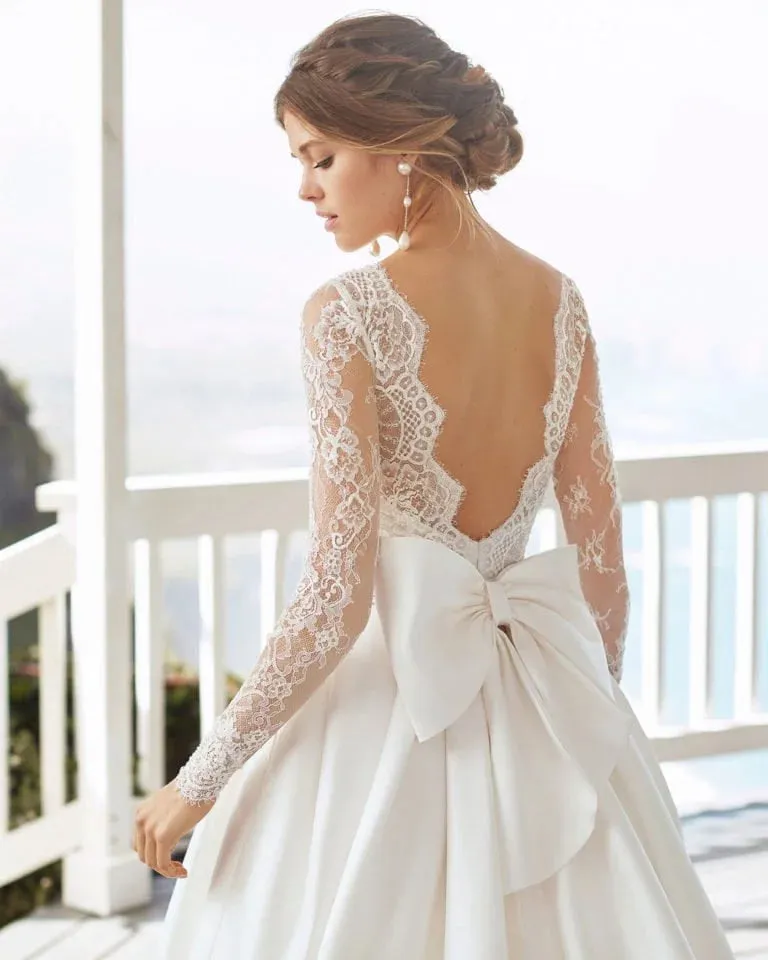 Ethereal A-Line Wedding Gown with Long Sleeves, Delicate Illusion Neckline, and Exquisite Lace Detailing for a Graceful and Timeless Bridal Look - Image 3