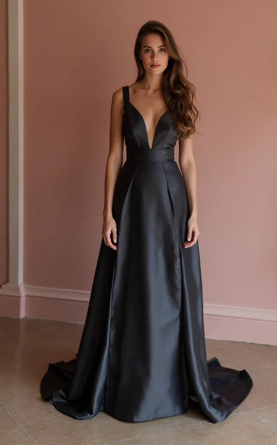 Ethereal Black Evening Dress & Prom Dress with Starry Tulle and Flowing Train - Image 2