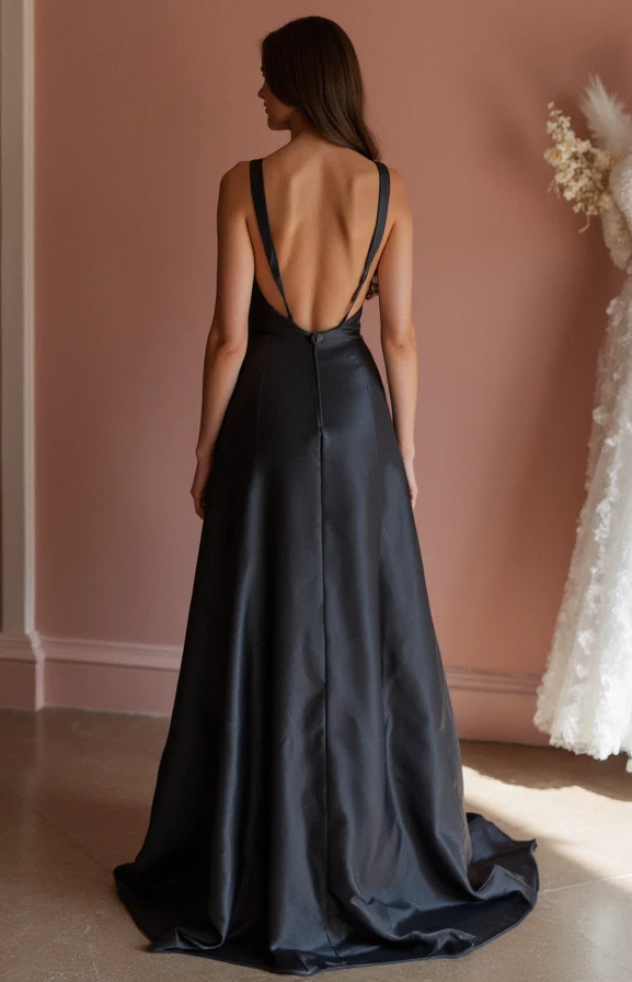 Ethereal Black Evening Dress & Prom Dress with Starry Tulle and Flowing Train - Image 3