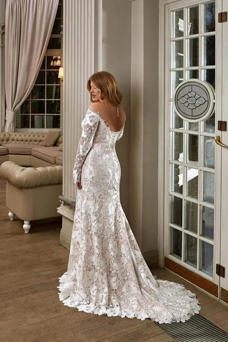 Ethereal Plus Size A-Line Wedding Gown with Long Sleeves, V-Neckline, and a Flattering Natural Waist for a Romantic and Elegant Bridal Look - Image 2