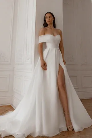 Leg-Slit Wedding Dress Simple Satin Vestido De Novia Court Train Dress Bridal Gown Princess Mermaid Bow - Image 3