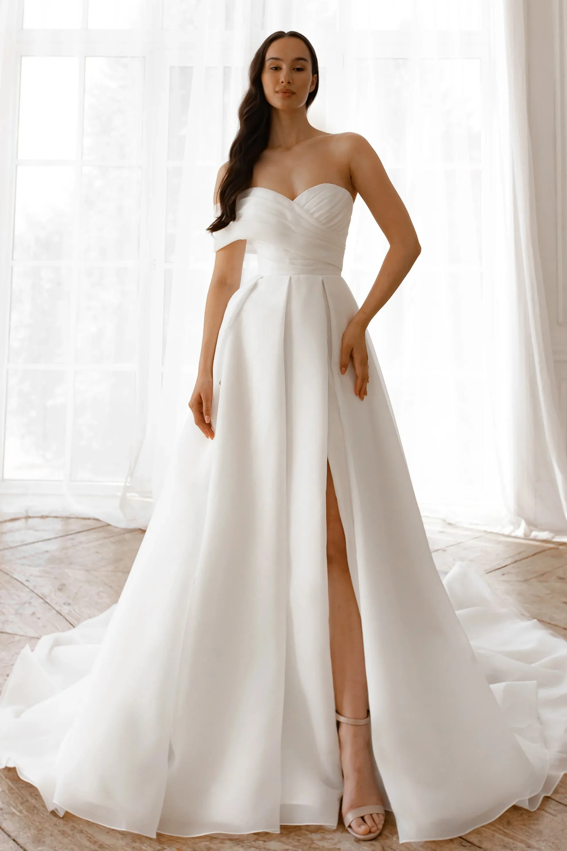 Leg-Slit Wedding Dress Simple Satin Vestido De Novia Court Train Dress Bridal Gown Princess Mermaid Bow - Image 7