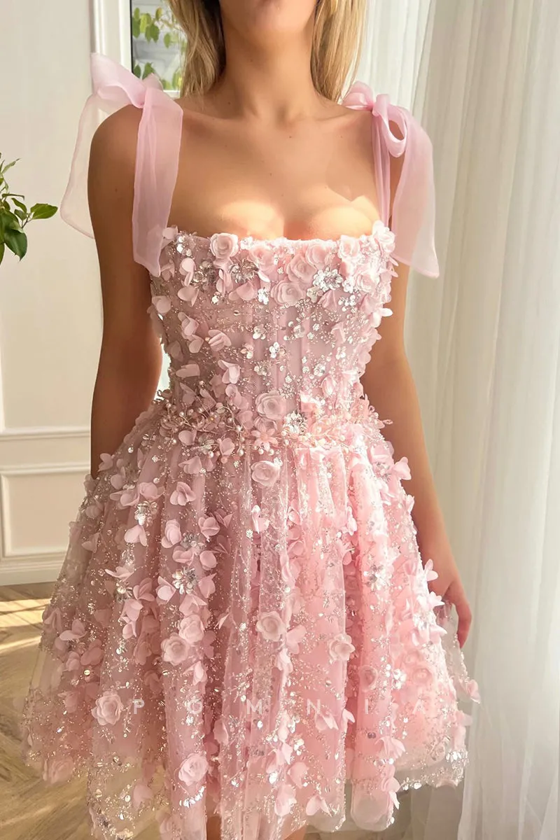 Fairy Pink Prom Dresses 3D Flowers Spaghetti Strap Pleat Ruched Above Knee Homecoming Dresses vestidos de graduación - Image 3
