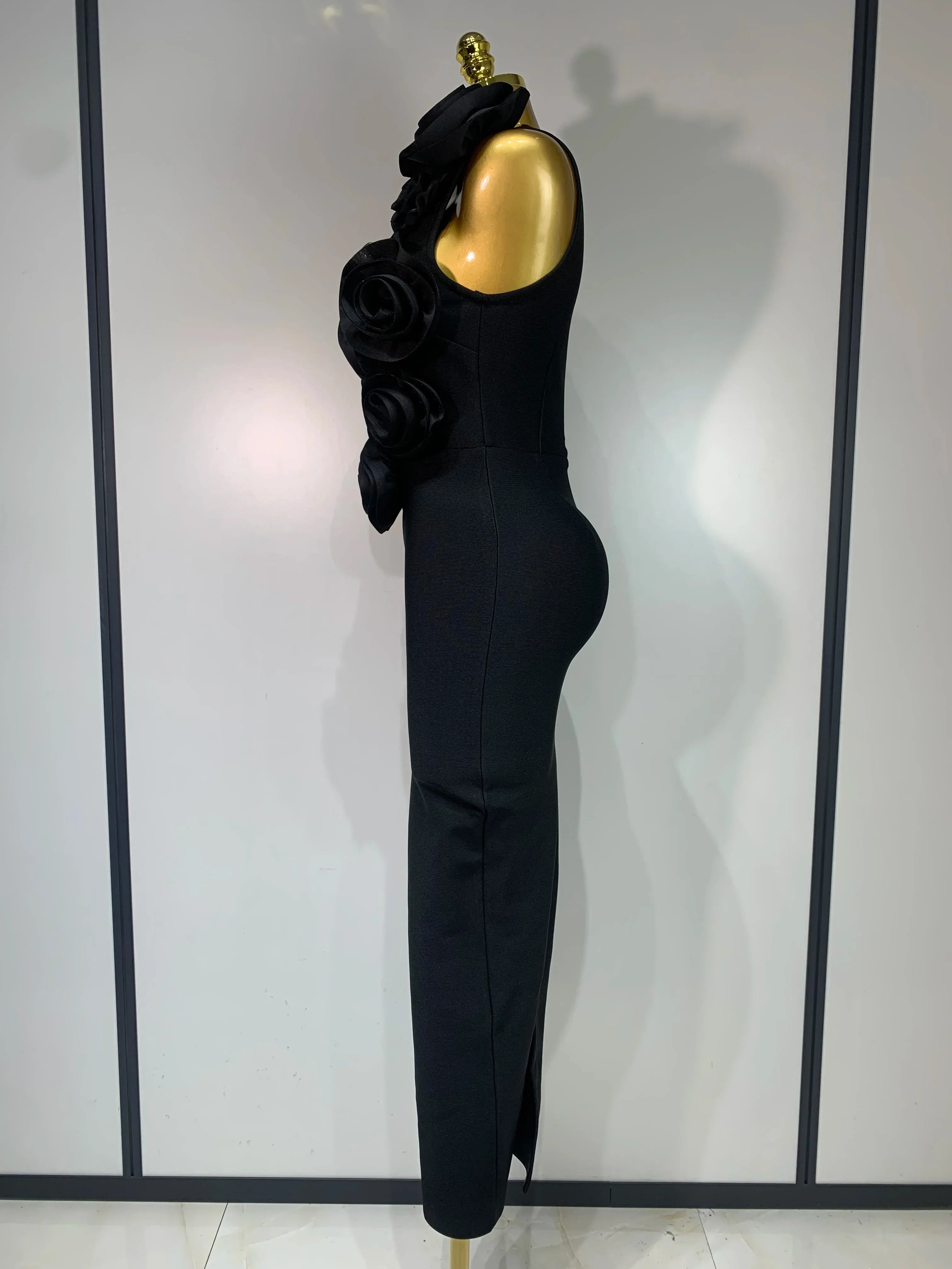 Fashion Black 3D Flower Bodycon Long Bandage Dress Celebrity Elegant Party Birthday Dress Women's Sleeveless Sexy Vestidos - Image 3