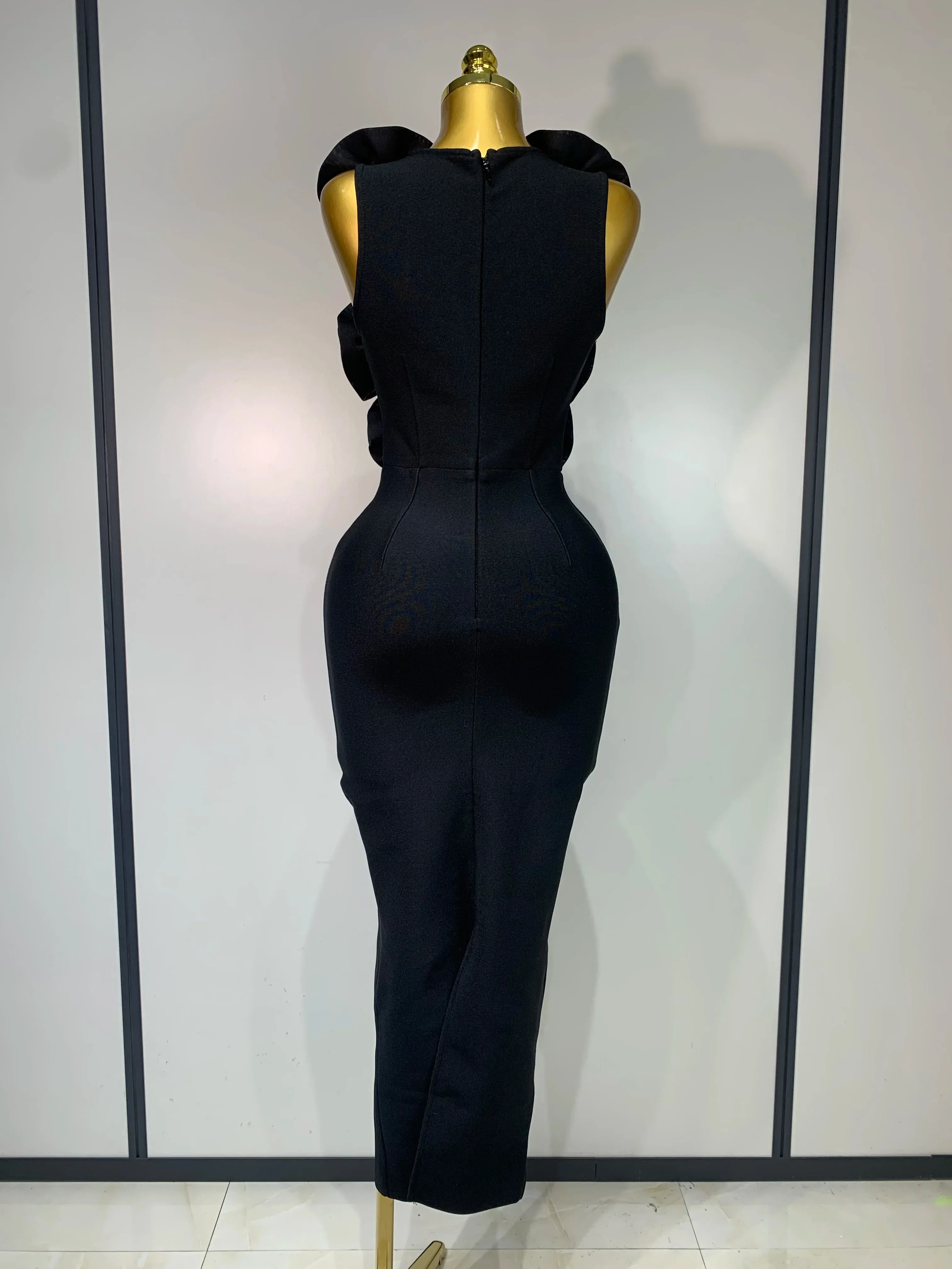 Fashion Black 3D Flower Bodycon Long Bandage Dress Celebrity Elegant Party Birthday Dress Women's Sleeveless Sexy Vestidos - Image 4