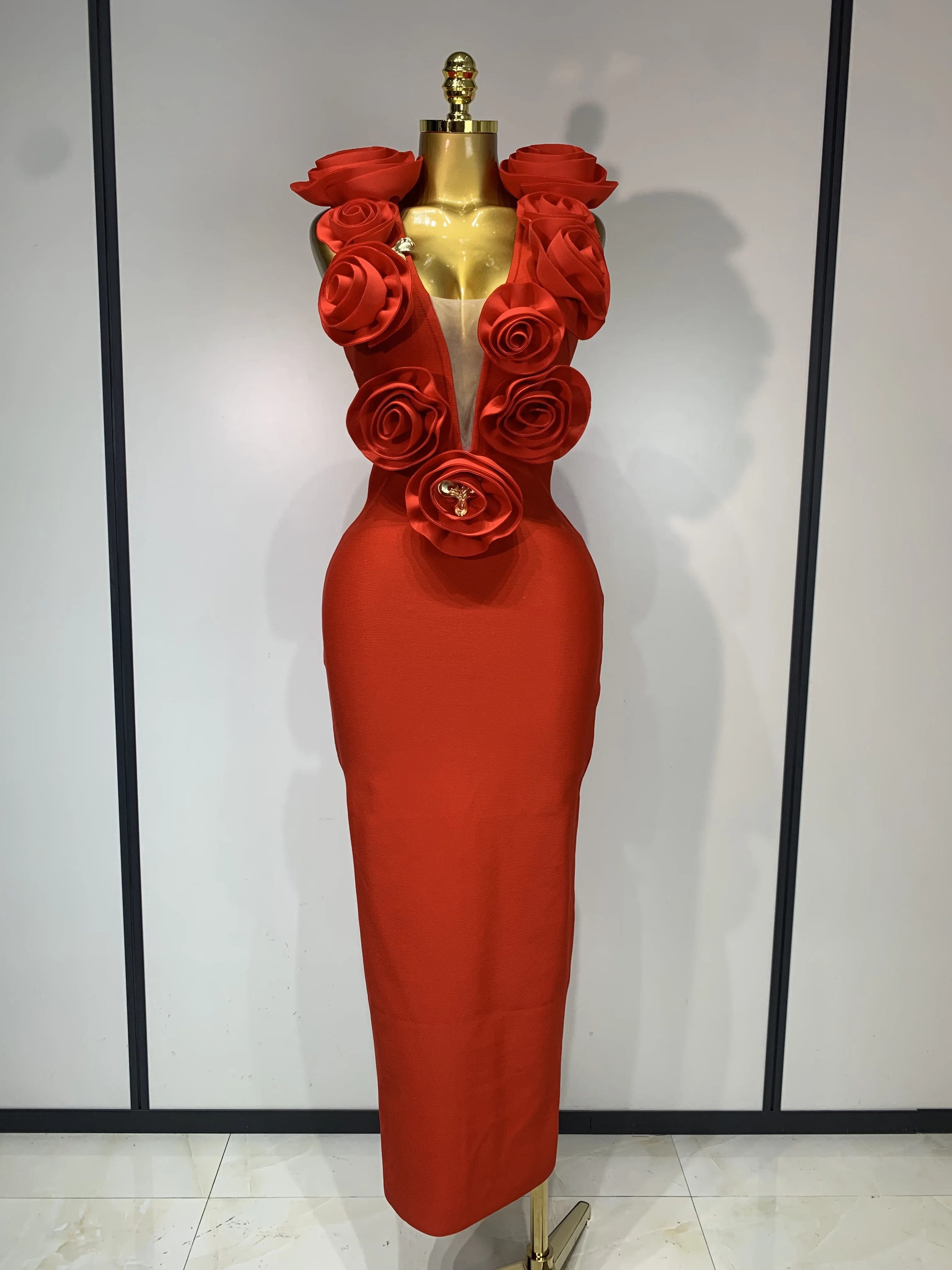 Fashion Black 3D Flower Bodycon Long Bandage Dress Celebrity Elegant Party Birthday Dress Women's Sleeveless Sexy Vestidos - Image 7