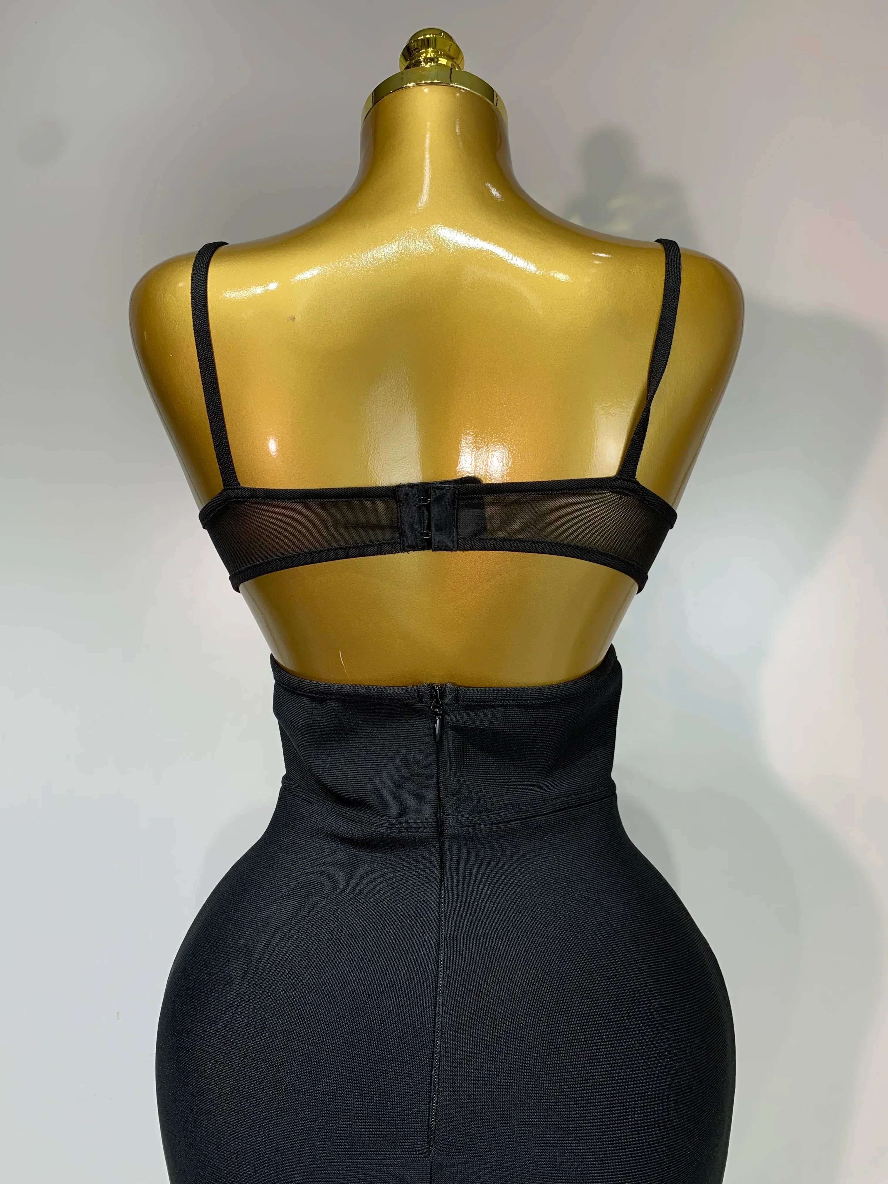 Fashion Black Spaghetti Strap Maxi Long Bandage Dress Mesh Cut Out Elegant Celebirty Bodycon Evening Club Party Birthday Dresses - Image 6