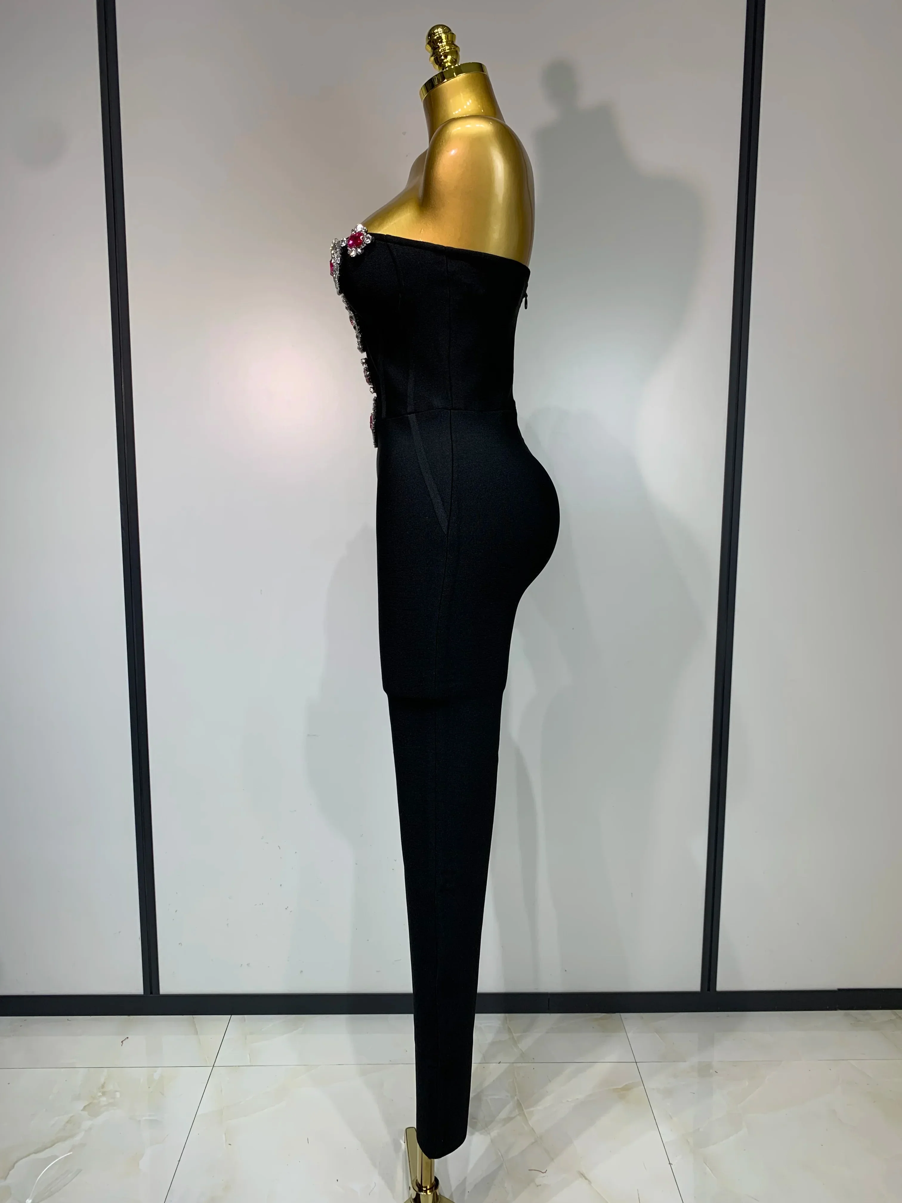 Fashion Celebrate Sparkly Rhinestone Women Sexy Strapless Bodycon Bandage Jumpsuit Runway Nightclub Party Luxury Birthday Outfit - Image 3