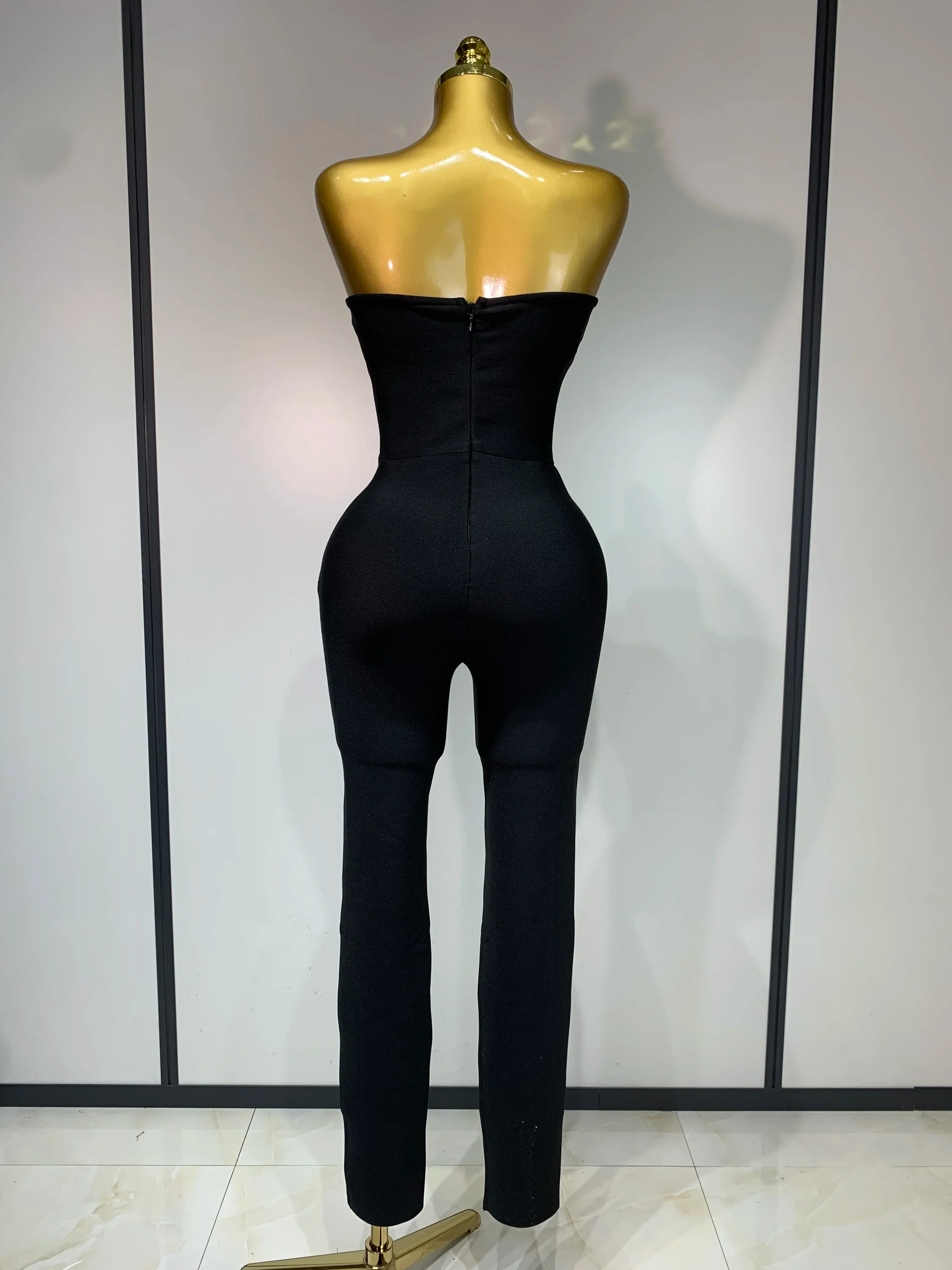 Fashion Celebrate Sparkly Rhinestone Women Sexy Strapless Bodycon Bandage Jumpsuit Runway Nightclub Party Luxury Birthday Outfit - Image 4