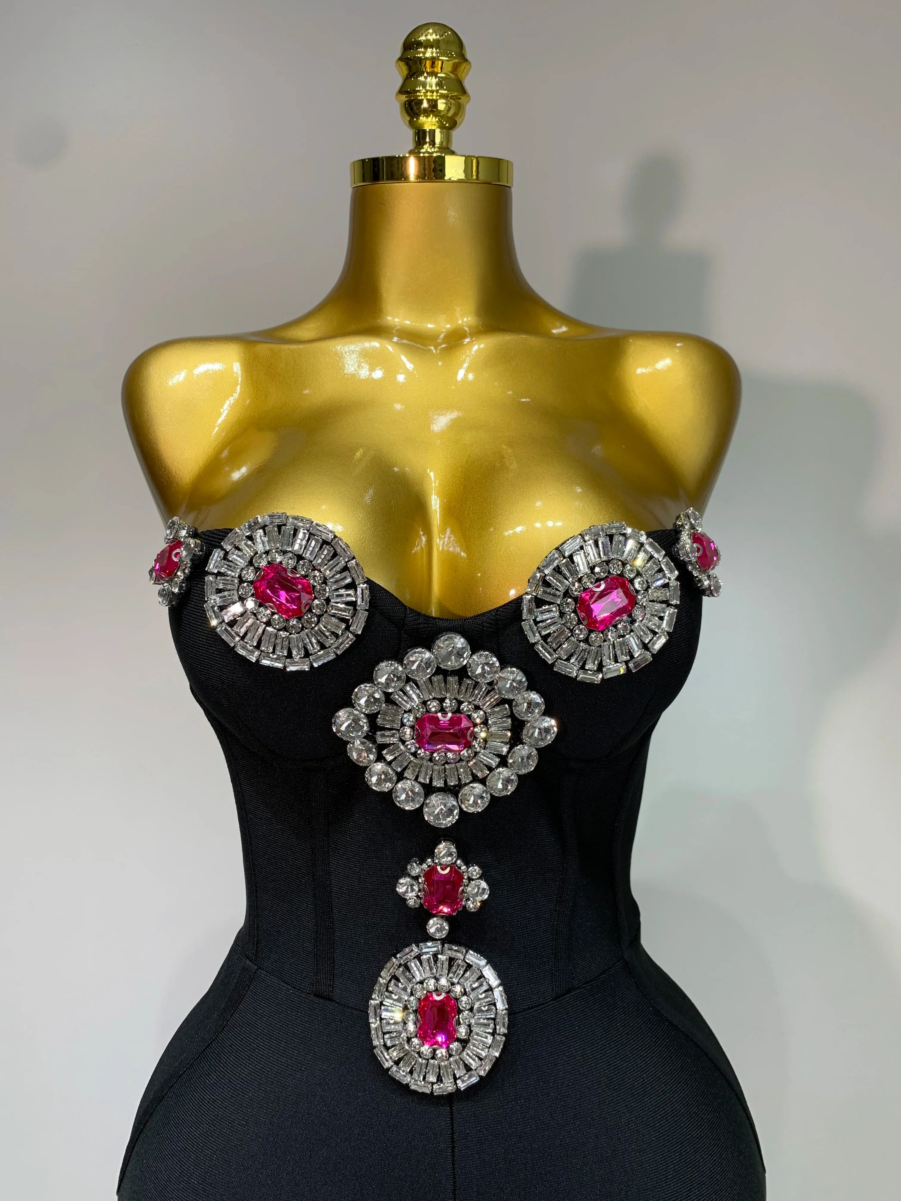 Fashion Celebrate Sparkly Rhinestone Women Sexy Strapless Bodycon Bandage Jumpsuit Runway Nightclub Party Luxury Birthday Outfit - Image 5