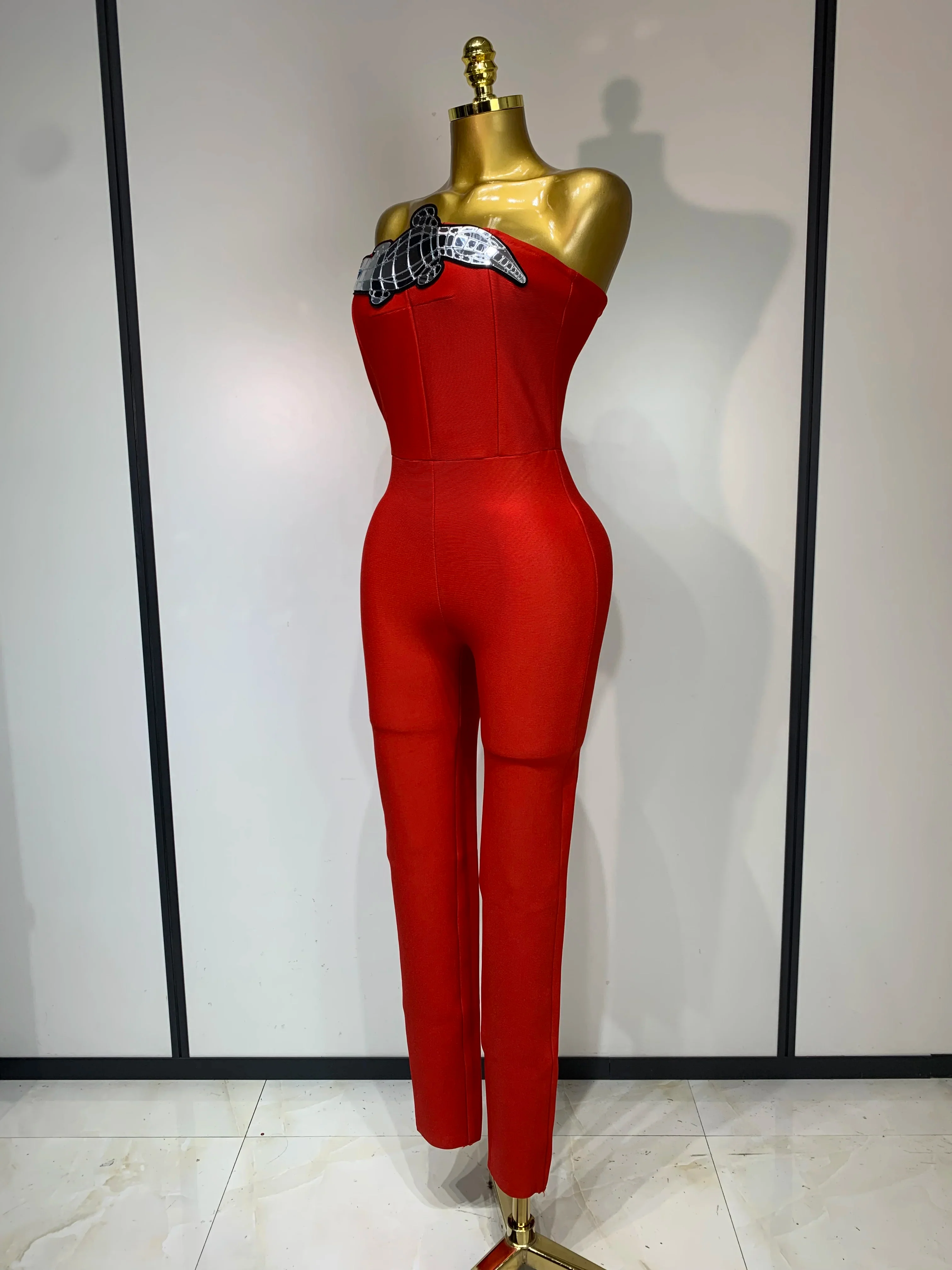 Fashion Celebrate Sparkly Sequin Women Sexy Strapless Bodycon Bandage Jumpsuit Streetwea Nightclub Party Luxury Birthday Outfit - Image 2