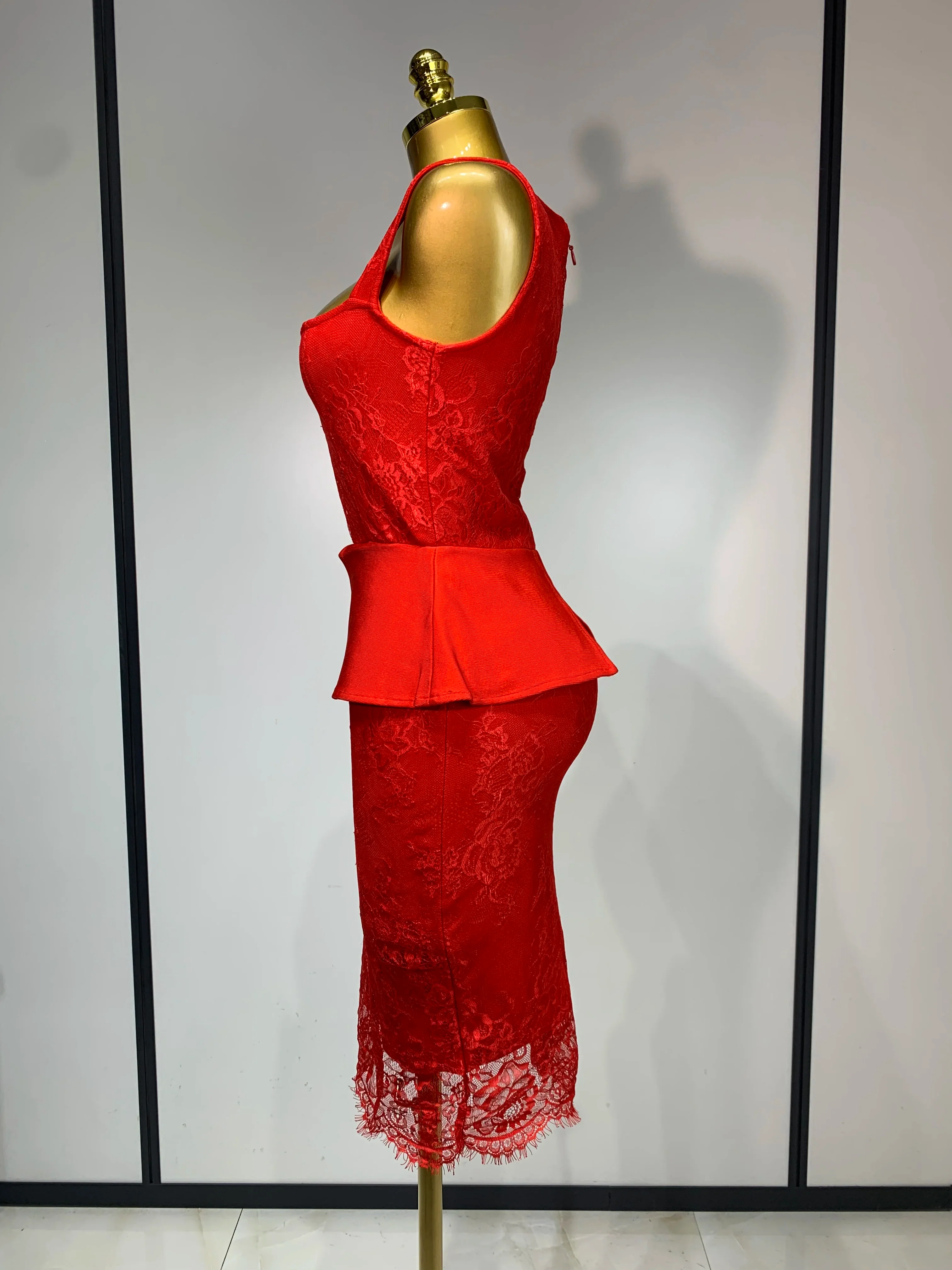 Fashion Sexy Celebrity Elegant V Neck Midi Bodycon Bandage Dress Red Lace Dress Evening Party Cocktail Luxury Birthday Dresses - Image 3