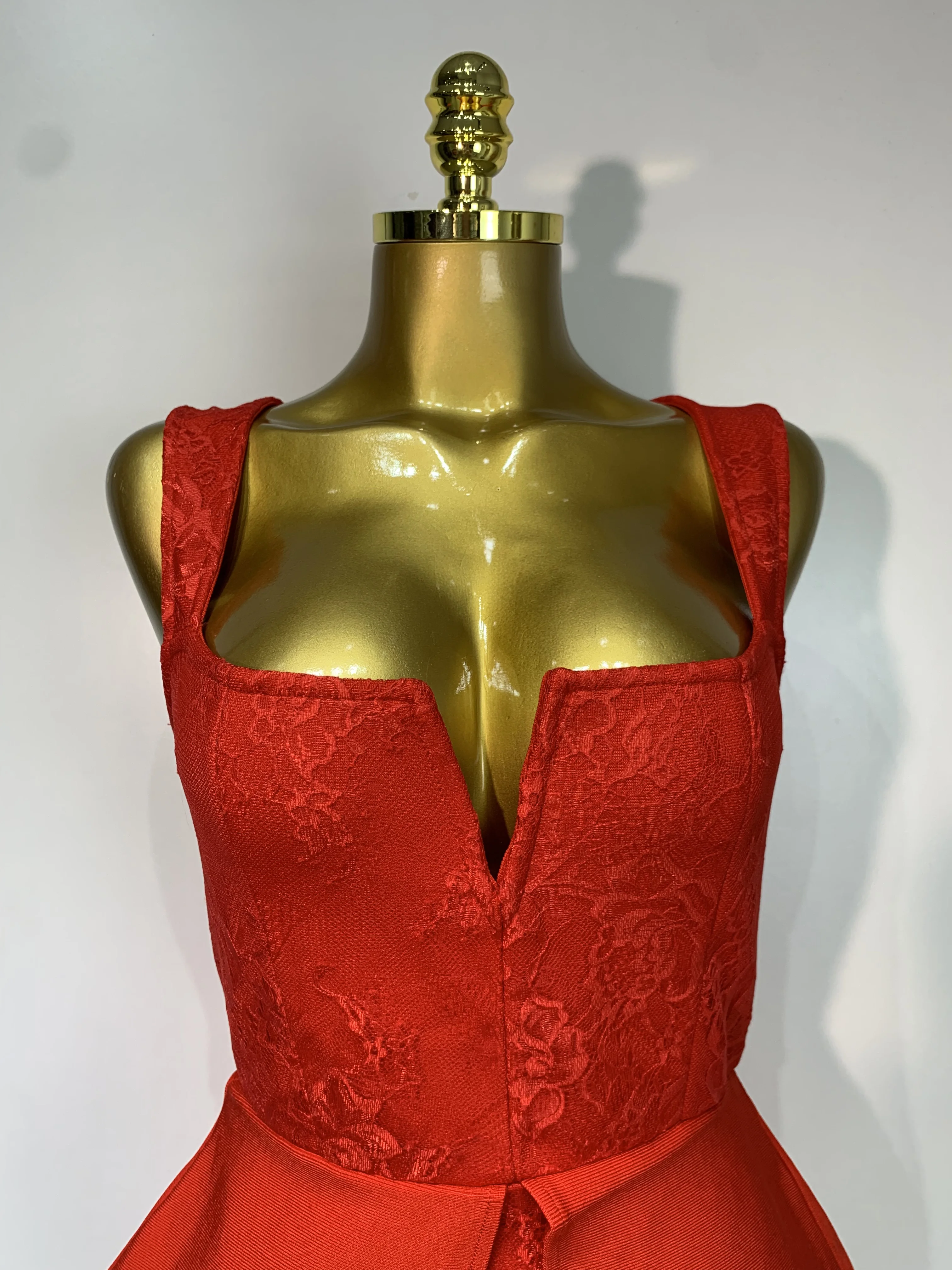 Fashion Sexy Celebrity Elegant V Neck Midi Bodycon Bandage Dress Red Lace Dress Evening Party Cocktail Luxury Birthday Dresses - Image 5