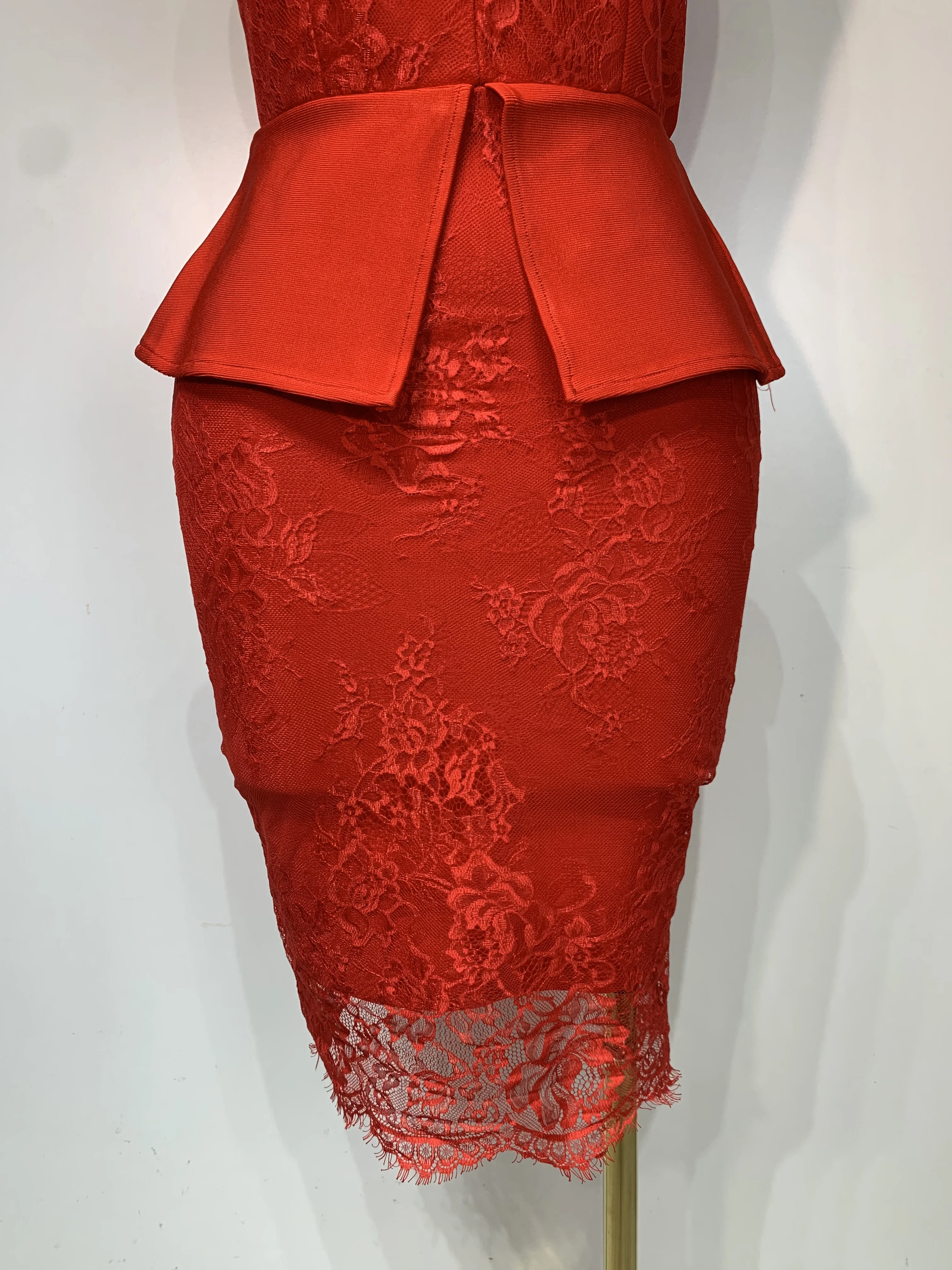 Fashion Sexy Celebrity Elegant V Neck Midi Bodycon Bandage Dress Red Lace Dress Evening Party Cocktail Luxury Birthday Dresses - Image 6