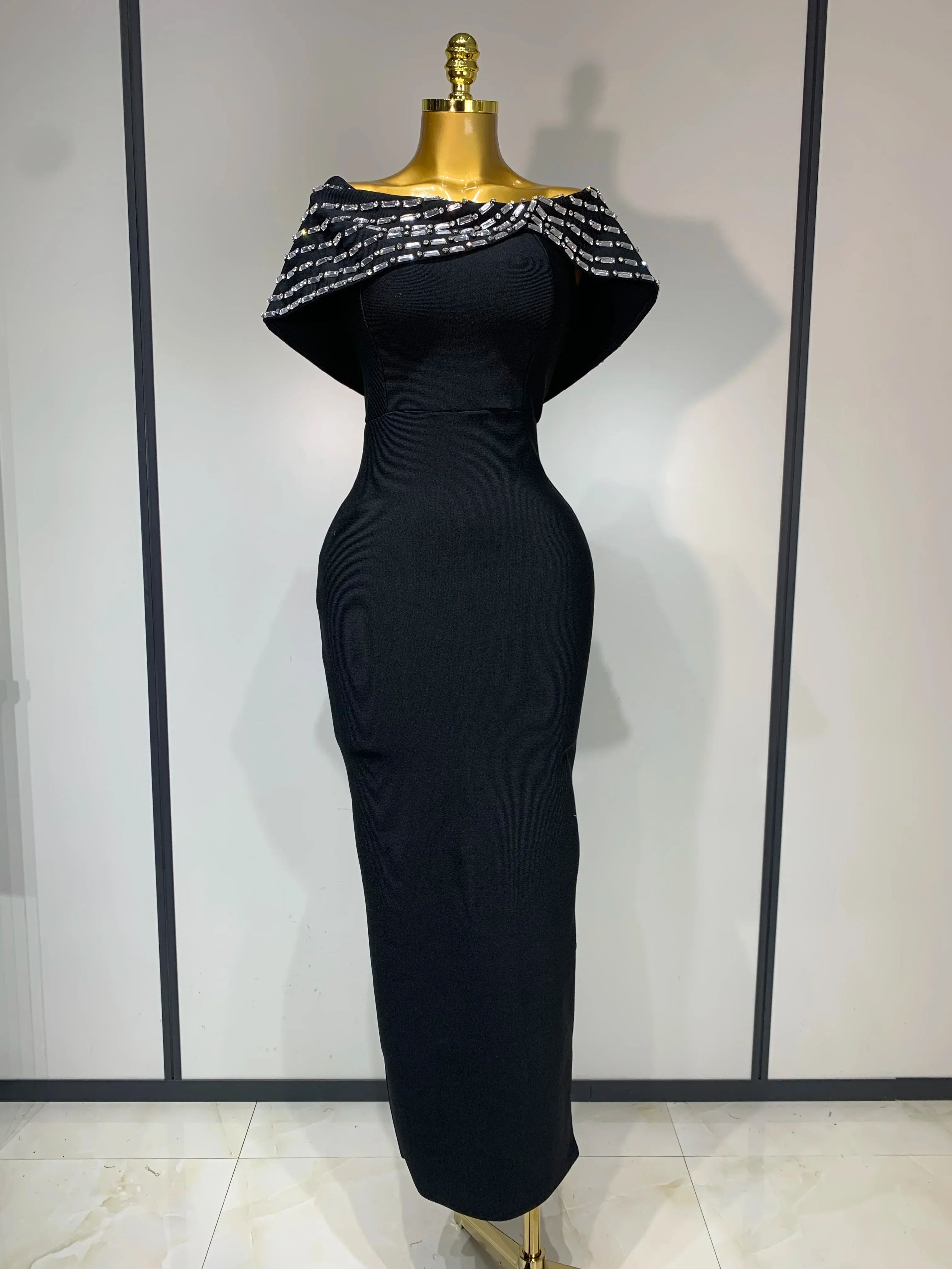 Fashion Sexy Strapless Black Off-shoulder Bodycon Bandade Dress Celebrity Cocktail Party  Luxury Birthday Wedding Dresses
