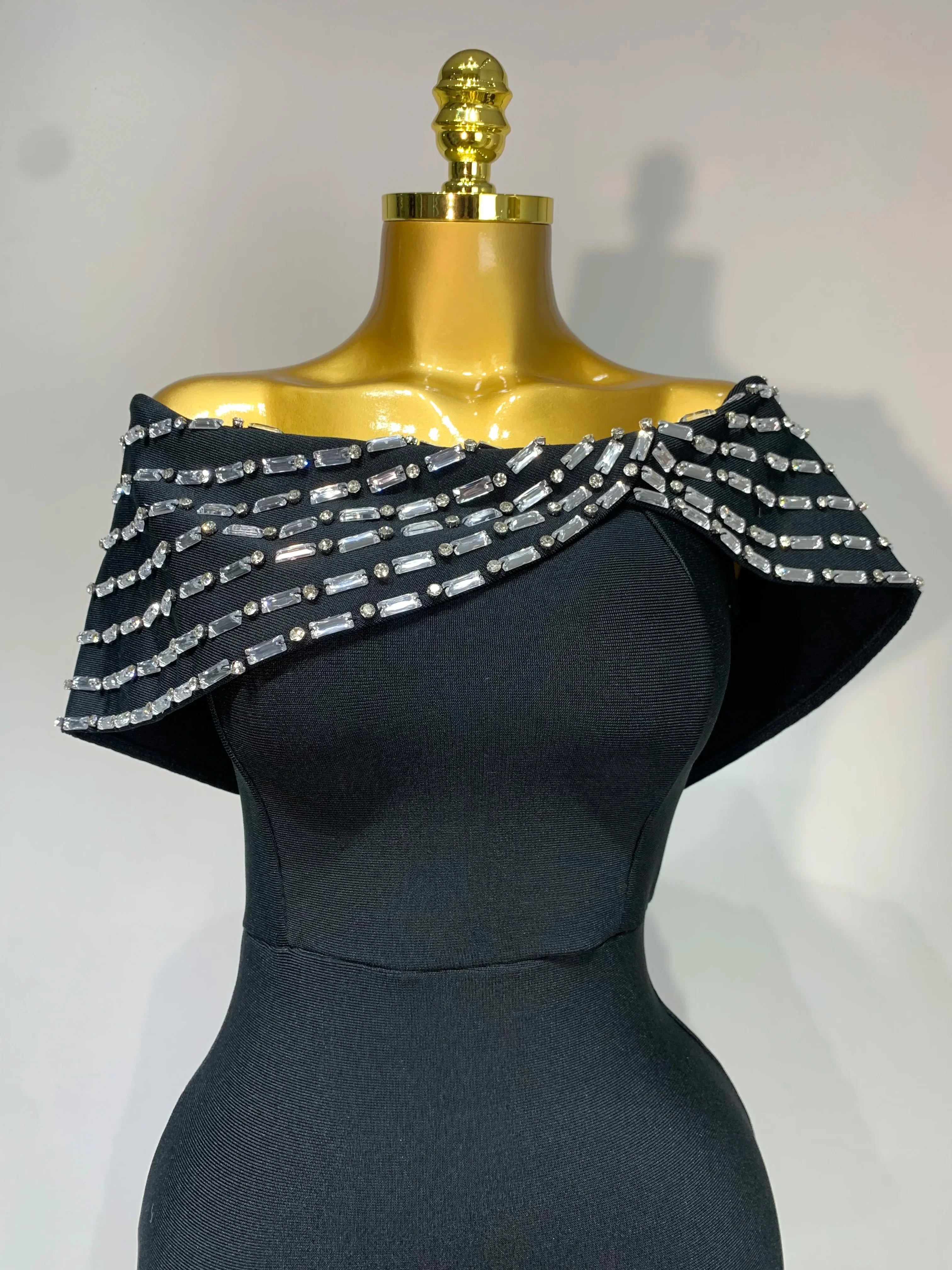 Fashion Sexy Strapless Black Off-shoulder Bodycon Bandade Dress Celebrity Cocktail Party  Luxury Birthday Wedding Dresses - Image 5