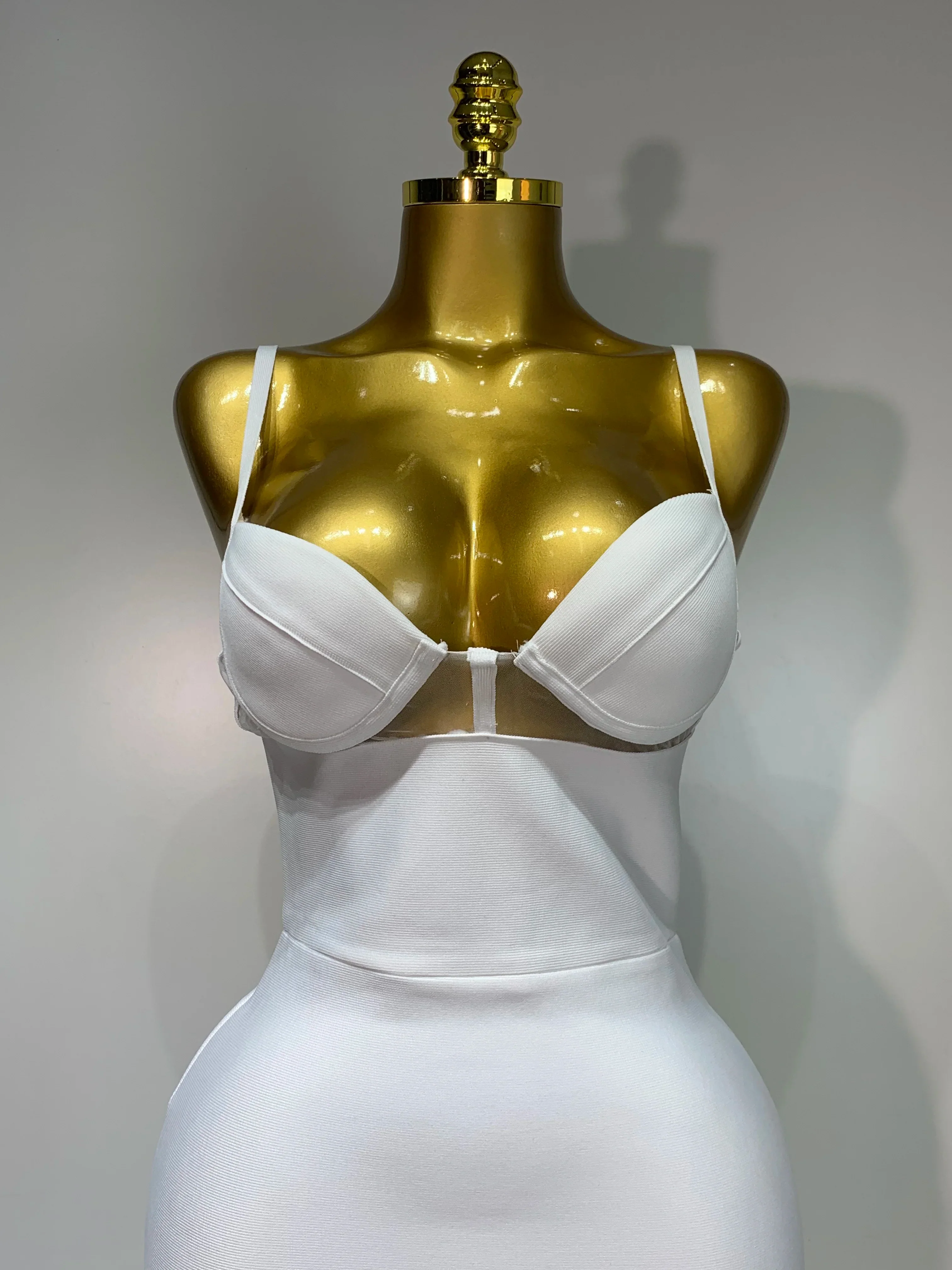 Fashion Sexy V Neck Backless Diamonds Split Women Bodycon Bandage Dress White Elegant Evening Club Party Birthday Dresses - Image 4