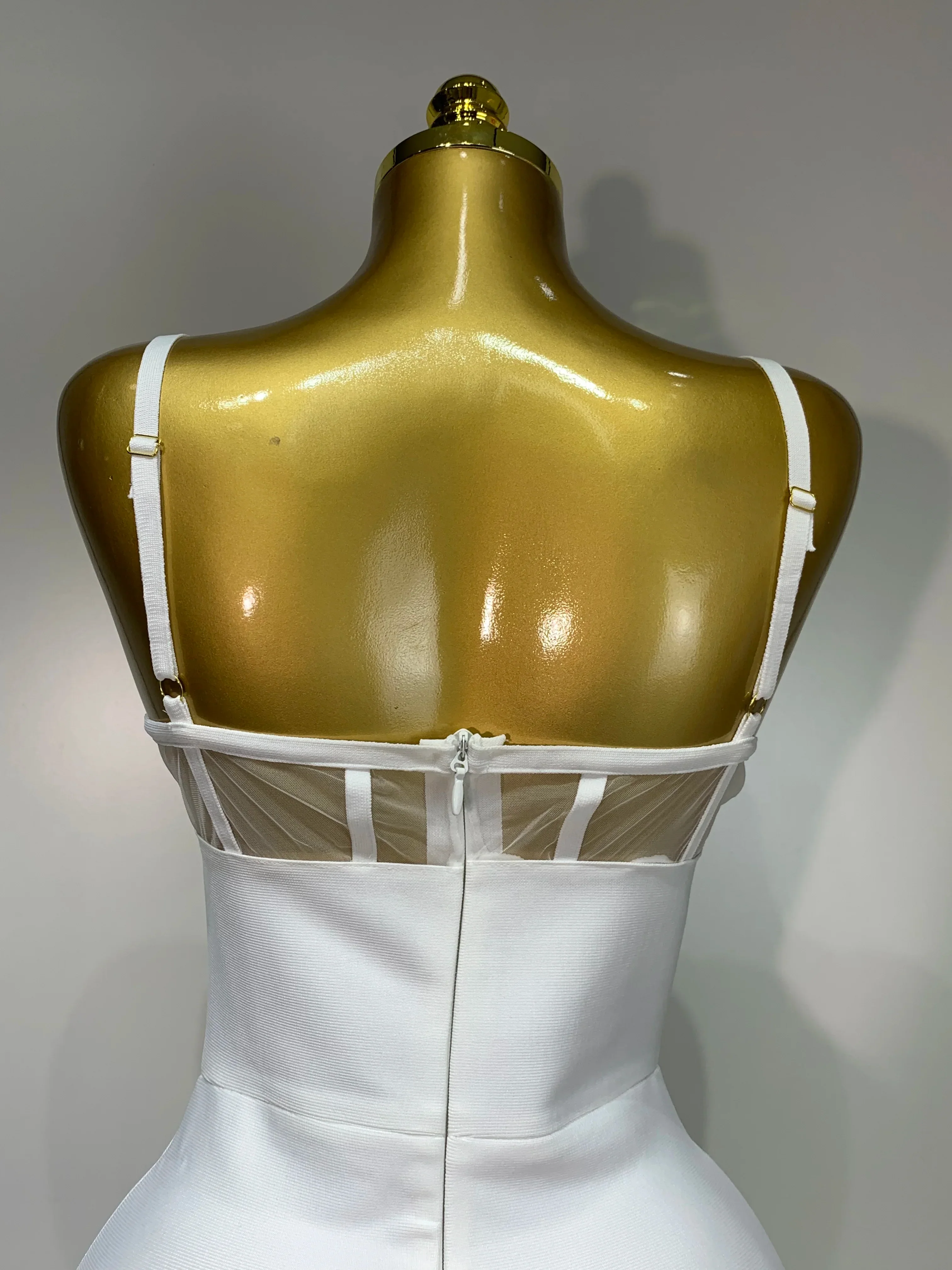 Fashion Sexy V Neck Backless Diamonds Split Women Bodycon Bandage Dress White Elegant Evening Club Party Birthday Dresses - Image 5
