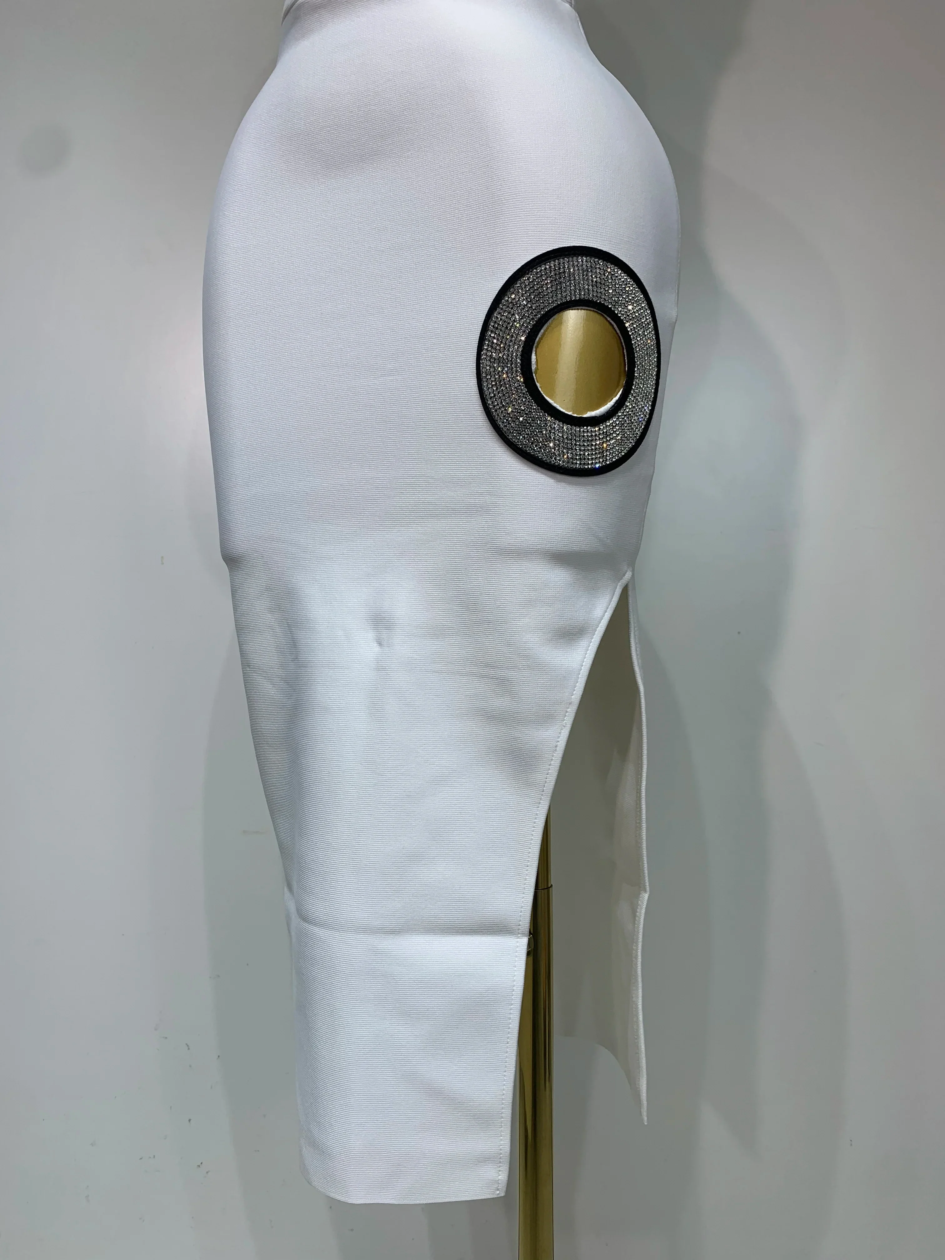 Fashion Sexy V Neck Backless Diamonds Split Women Bodycon Bandage Dress White Elegant Evening Club Party Birthday Dresses - Image 6