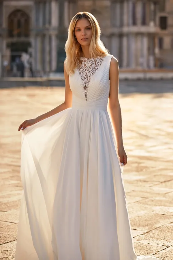 Fashionable O Neck A Line Women's Wedding Dresses Elegant Simple Appliques Lace Bride Gowns Sleeveless Button Vestidos De Novia - Image 2
