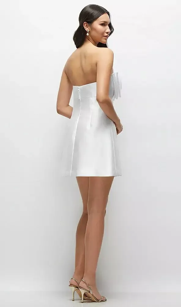 Super Cute Little White Dress Satin Vestido De Novia Court Train Bow Bridal Gown Wedding Dress Skirt Dress - Image 2