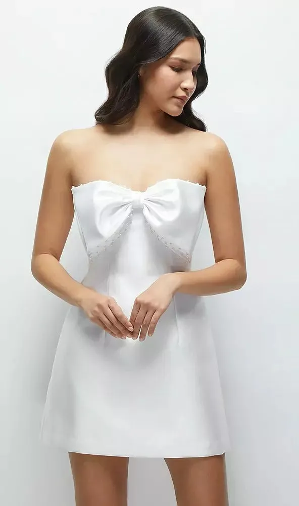 Super Cute Little White Dress Satin Vestido De Novia Court Train Bow Bridal Gown Wedding Dress Skirt Dress - Image 5