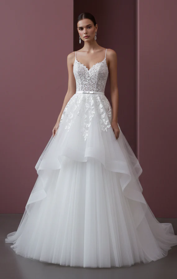 Long Sweetheart Wedding Dress Tulle Ball Gown Strapless - Image 2