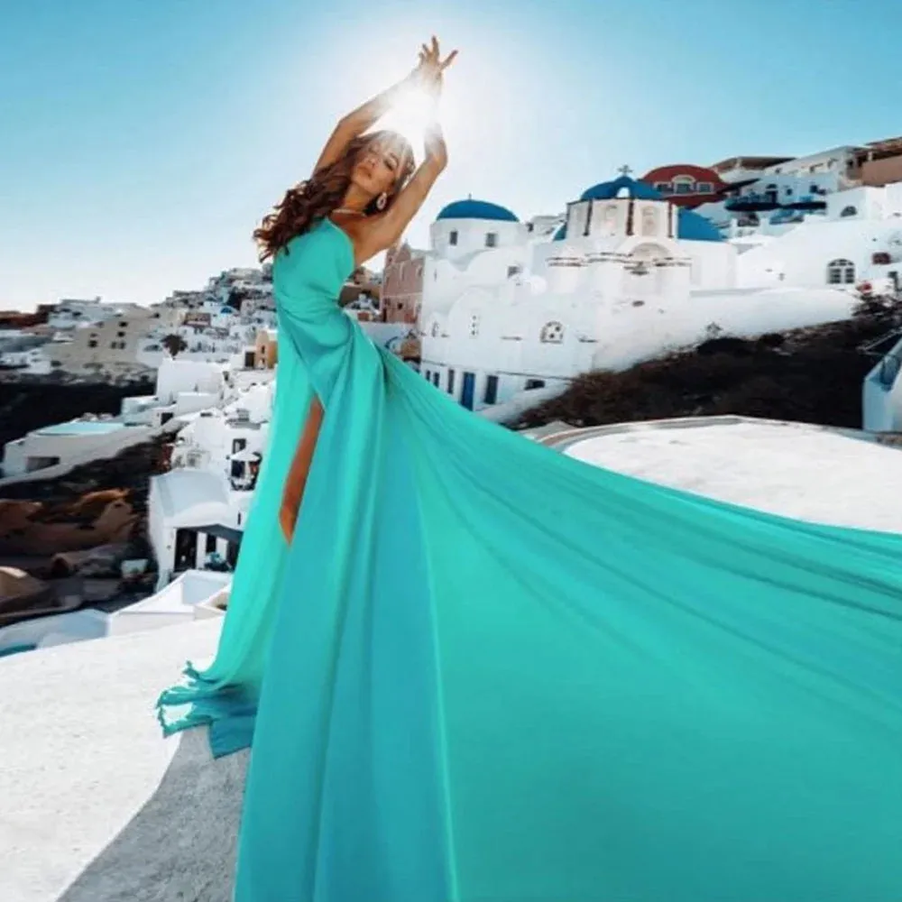 Float Long Train Vestido De Novia Sexy One Shoulder Prom Gown High Split Prom Dress Sexy Deep V-neck - Image 4